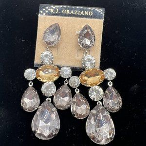 GRAZIANO Signed GORGEOUS Estate Designer Smoke Rhinestone Earrings